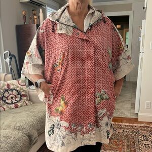 Rare Johnny Was Reversible Red Butterfly Poncho with Mediterranean Tile